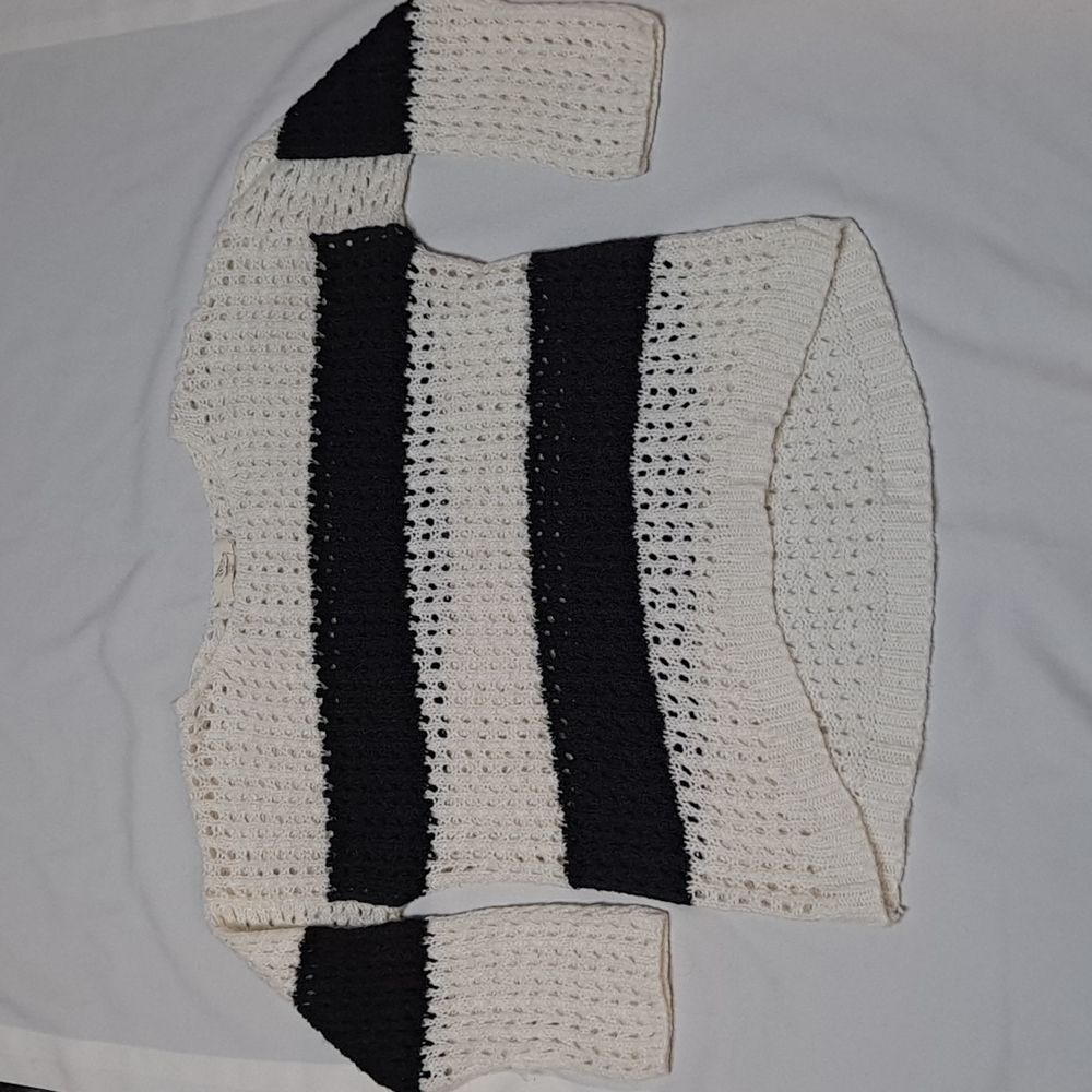 Workshop Andrea Jovine Open Knit Black and White Chunky Knit‎ Stripe Sweater